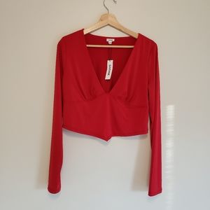 NWT Garage Red Handkerchief Long Sleeve Plunge Top